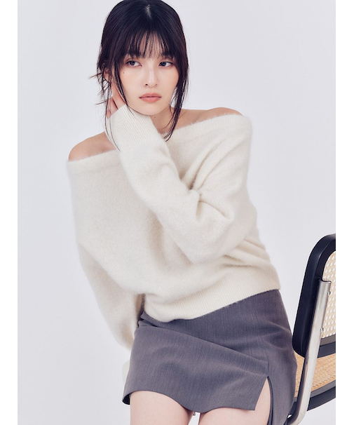 フォックスカシミアオフショルニットトップス