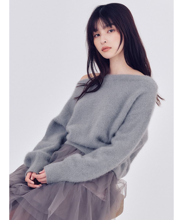 フォックスカシミアオフショルニットトップス