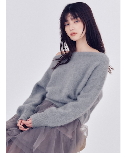 フォックスカシミアオフショルニットトップス