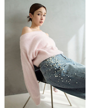 フォックスカシミアオフショルニットトップス