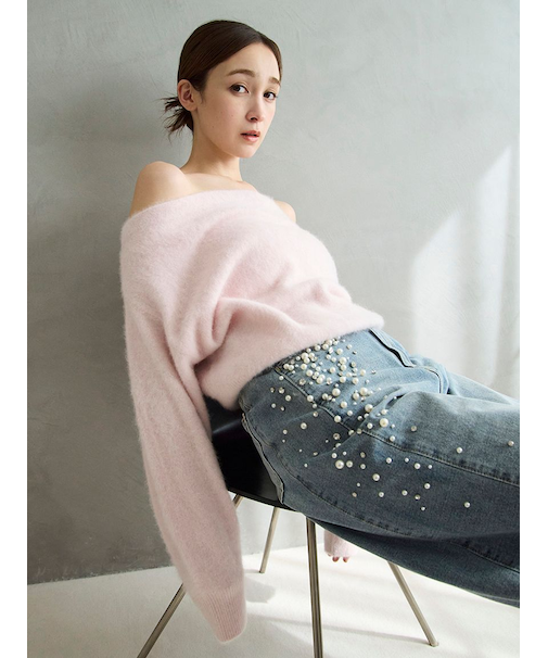 フォックスカシミアオフショルニットトップス