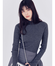 ウールシルクリブニットハイネックプルオーバー