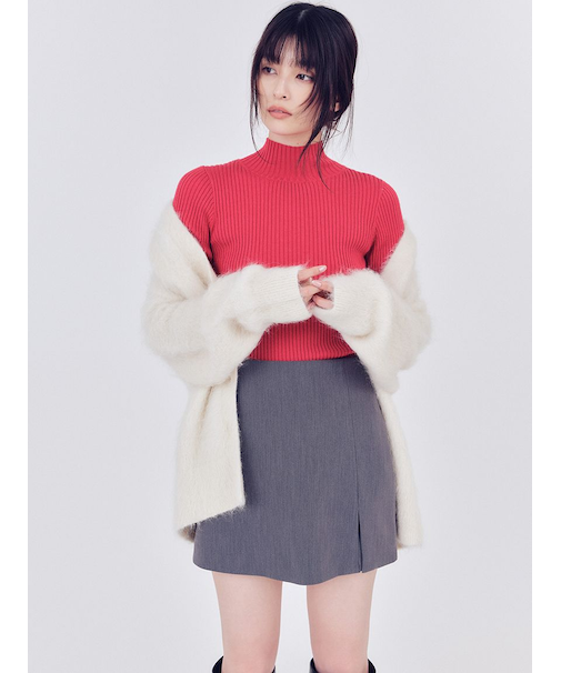 ウールシルクリブニットハイネックプルオーバー