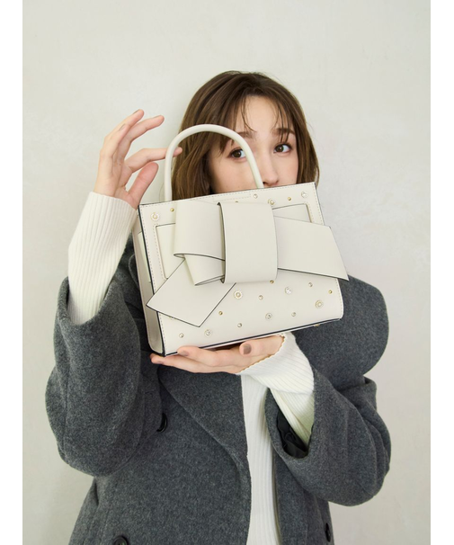 【ルエル】ビジューリボンミドルバッグ
