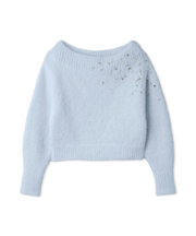 アルパカシャギービジューオフショルニット