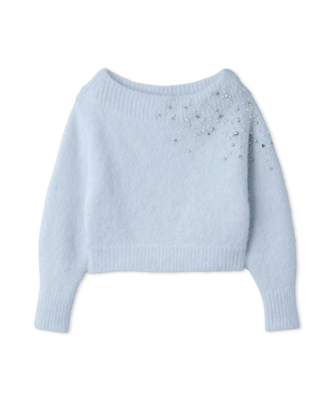 アルパカシャギービジューオフショルニット