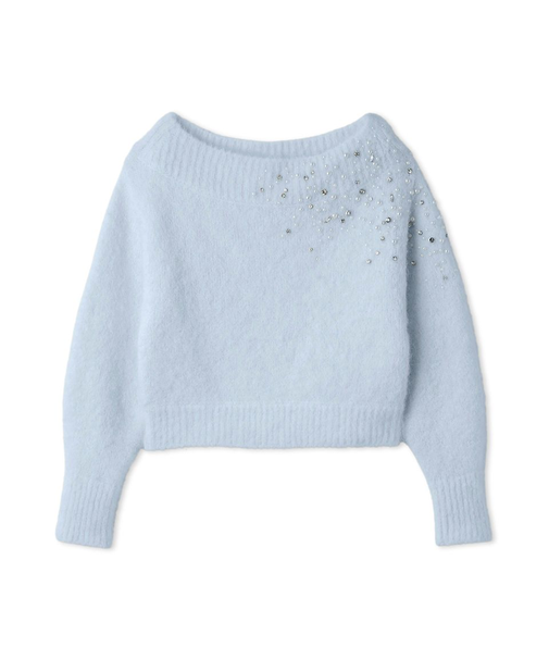 アルパカシャギービジューオフショルニット