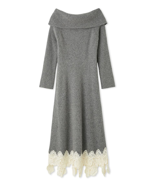 フォックスウールレースヘムワンピース