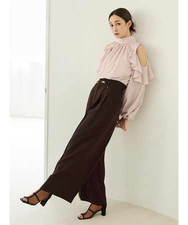 ベルトセットハイウエストタックパンツ/ウォッシャブル