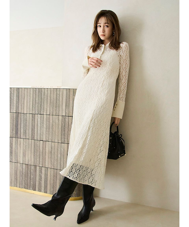 ストレッチレースポロカラーワンピース