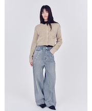 ハイウエストビジューデニム