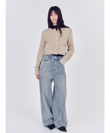 ハイウエストビジューデニム