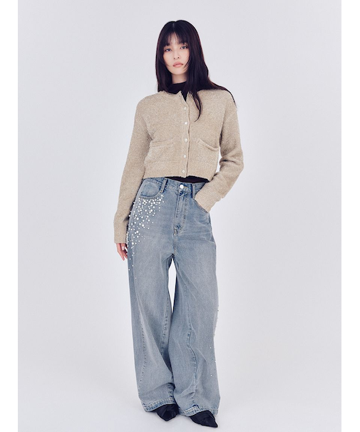 ハイウエストビジューデニム