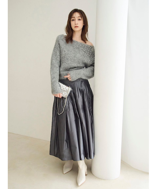 プリーツティアードタフタスカート