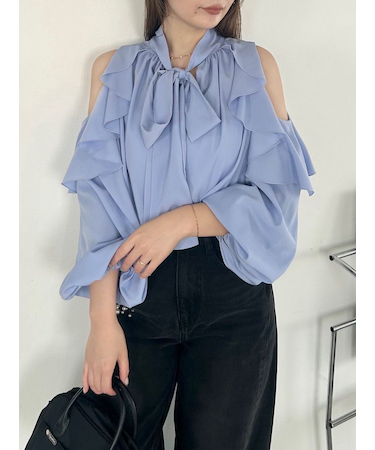 【限定カラー】2wayショルダーフリルボウタイブラウス