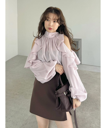 【限定カラー】2wayショルダーフリルボウタイブラウス