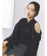 【限定カラー】2wayショルダーフリルボウタイブラウス