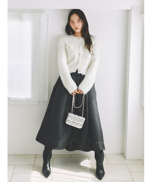 ラメマトラッセタックフレアースカート