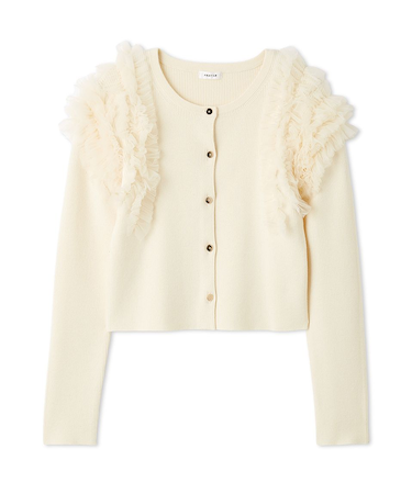 ショルダーチュールフリルニットカーディガン