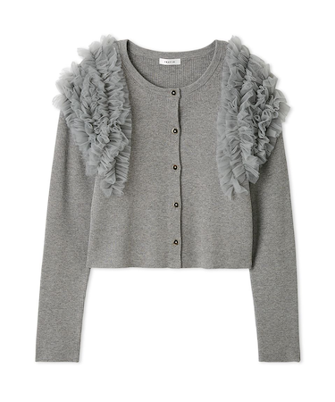 ショルダーチュールフリルニットカーディガン