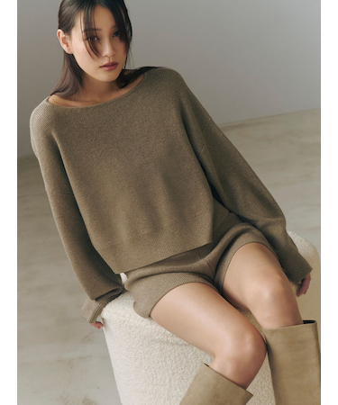 ウォッシャブルカシミヤシルクボートネックニット／ウォッシャブル