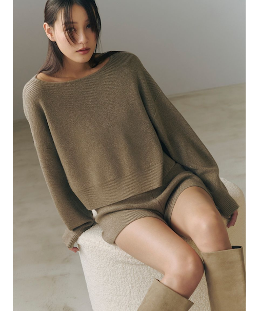 ウォッシャブルカシミヤシルクボートネックニット／ウォッシャブル