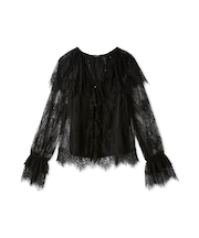 ラッフルカラーレイヤードレースブラウス