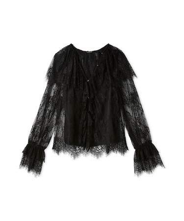 ラッフルカラーレイヤードレースブラウス