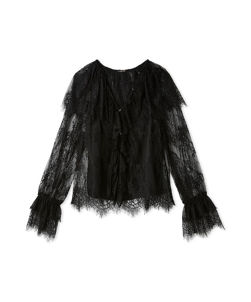 ラッフルカラーレイヤードレースブラウス