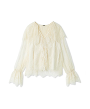 ラッフルカラーレイヤードレースブラウス