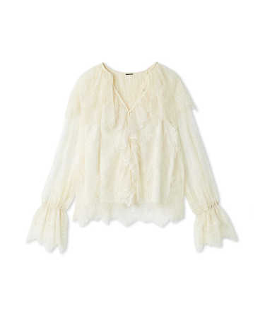 ラッフルカラーレイヤードレースブラウス