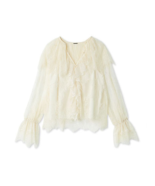 ラッフルカラーレイヤードレースブラウス