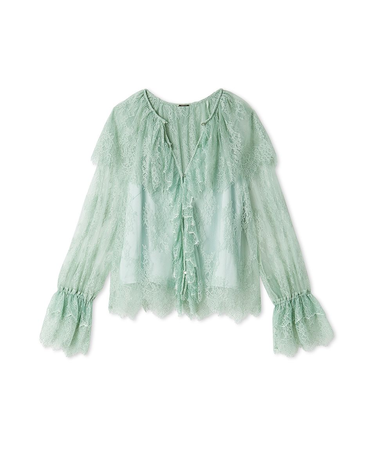 ラッフルカラーレイヤードレースブラウス