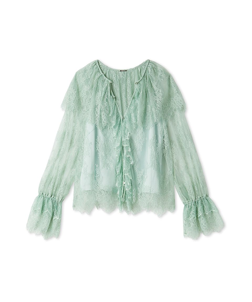 ラッフルカラーレイヤードレースブラウス