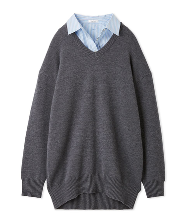 レイヤードシャツカラーウールワンピース