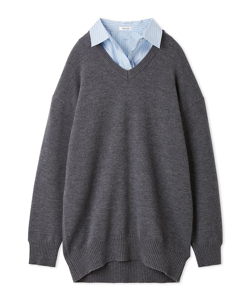 レイヤードシャツカラーウールワンピース