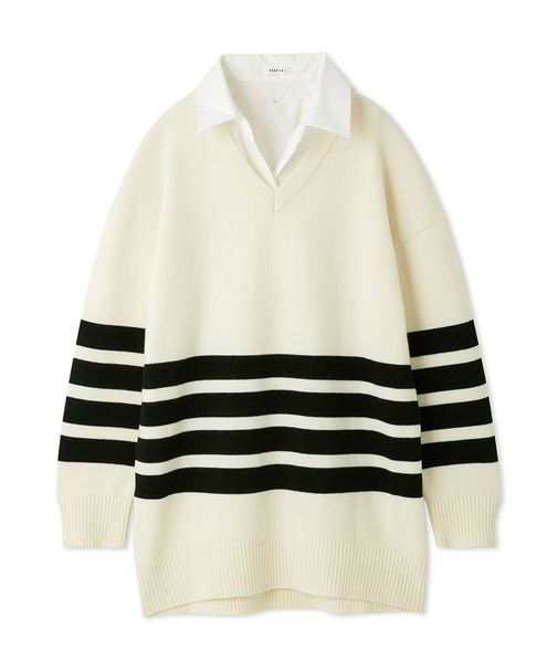 レイヤードシャツカラーウールワンピース