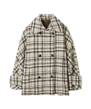 ダブルブレストチェックミドルコート