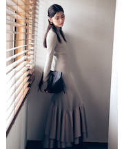 カシュクールリブニットコンビワンピース