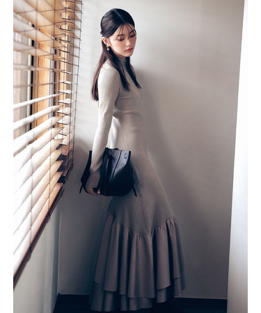 カシュクールリブニットコンビワンピース