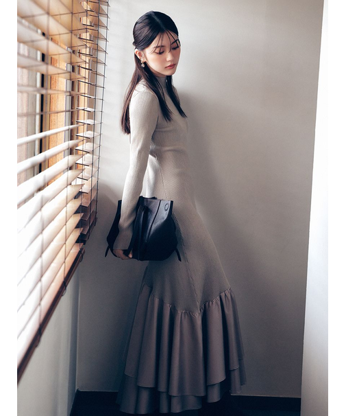 カシュクールリブニットコンビワンピース