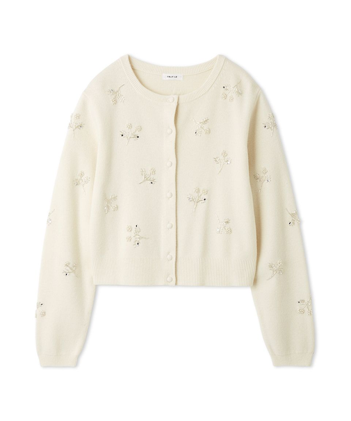パールビジューフラワーニットカーディガン