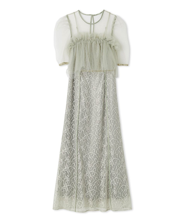 シルバーリーフレースレイヤードドレス