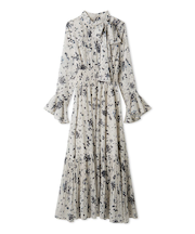 ボウタイプリーツプリントワンピース