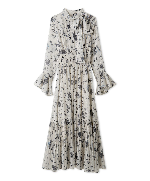 ボウタイプリーツプリントワンピース