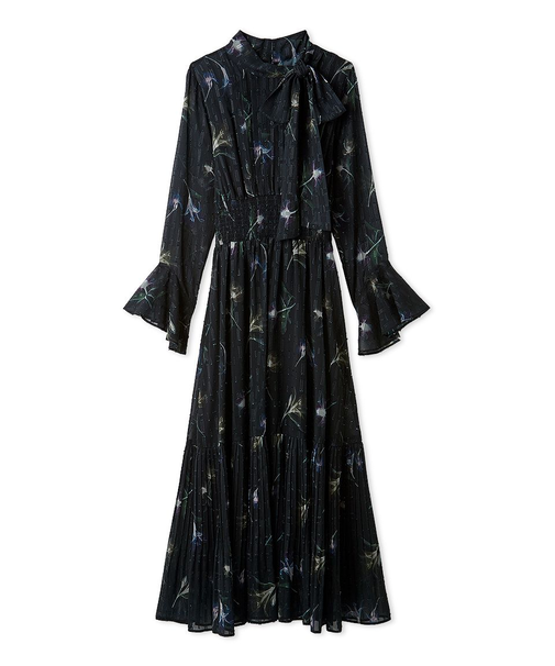 ボウタイプリーツプリントワンピース