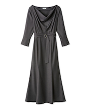 タイ付きドレープネックワンピース