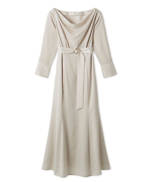 タイ付きドレープネックワンピース