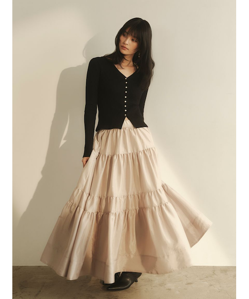 リブカーディガンティアードスカートセットアップ