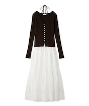 リブカーディガンティアードスカートセットアップ